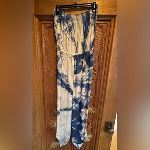 CheyAnn Benedict Blue Tie-Dye Strapless Jumpsuit